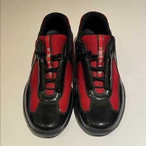 Prada Americas Cup Mesh and Patent Lace-Up Sneakers